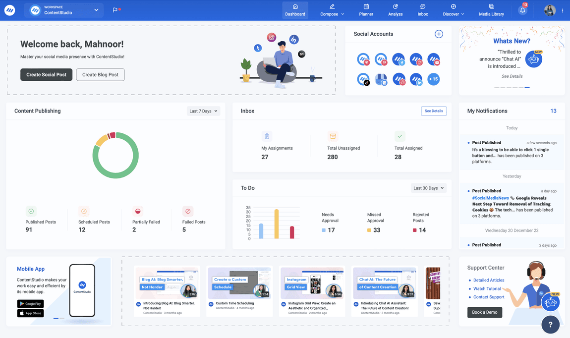 ContentStudio Dashboard