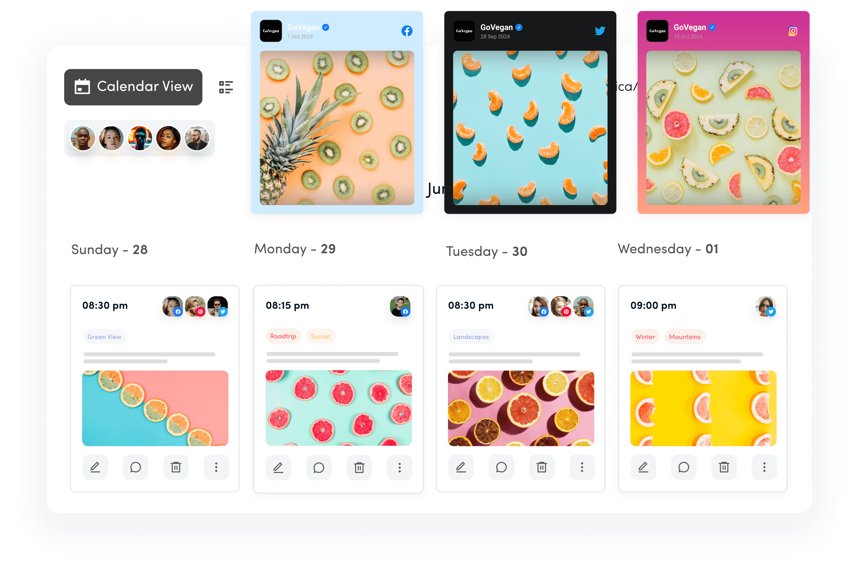 multiple calendar views - social media content calendar 